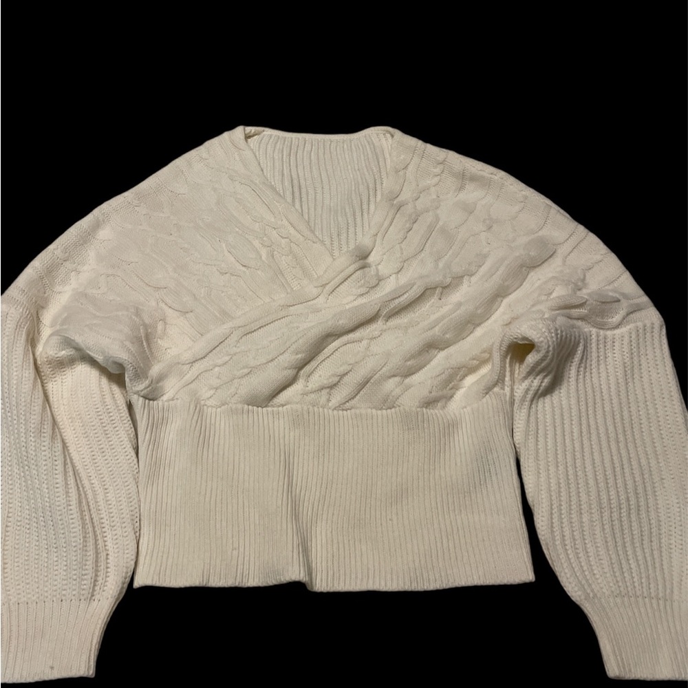 Winter White Cable Knit Wrap Sweater Sz S